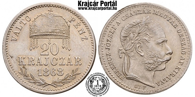 1868-as 20 krajczár GYF (Gyulafehérvár) Váltó Pénz - (1868 20 krajczar)