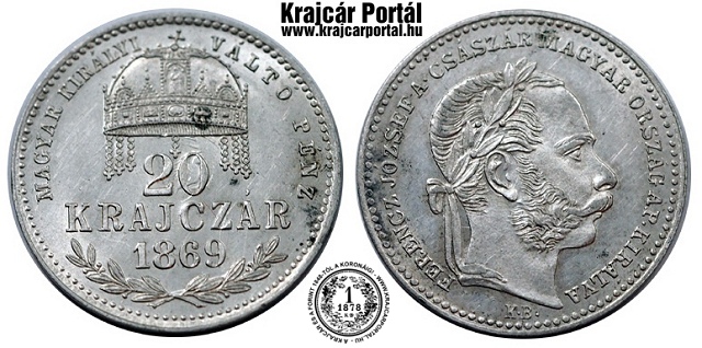 1869-es 20 krajczr KB (Krmcbnya) Magyar Kirlyi Vlt Pnz  - (1869 20 krajczar)