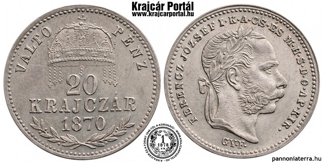 1870-es 20 krajczár GYF (Gyulafehérvár) Váltó Pénz - (1870 20 krajczar)