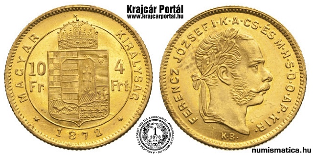1872-es 4 forint / 10 frank - (1872 4 forint / 10 frank)