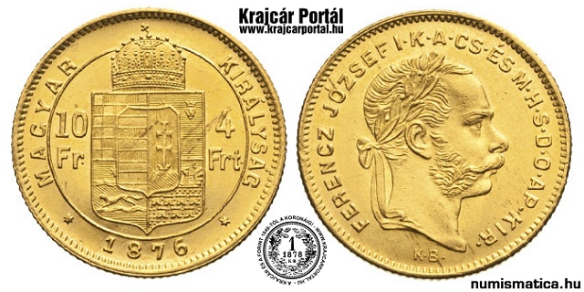 1876-os 4 forint / 10 frank KB (Körmöcbánya) - (1876 4 forint / 10 frank)