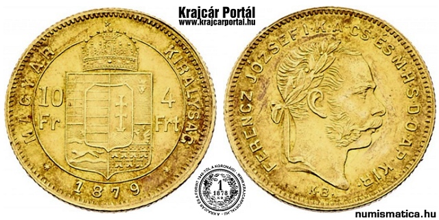 1879-es 4 forint / 10 frank - (1879 4 forint / 10 frank)