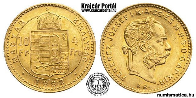 1882-es 4 forint / 10 frank - (1882 4 forint / 10 frank)