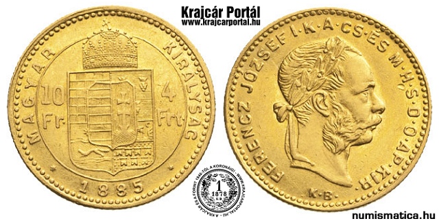 1885-ös 4 forint / 10 frank - (1885 4 forint / 10 frank)