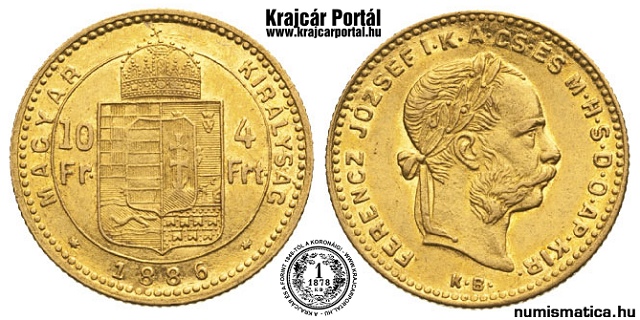 1886-os 4 forint / 10 frank - (1886 4 forint / 10 frank)