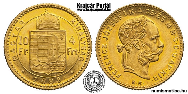 1889-es 4 forint / 10 frank - (1889 4 forint / 10 frank)