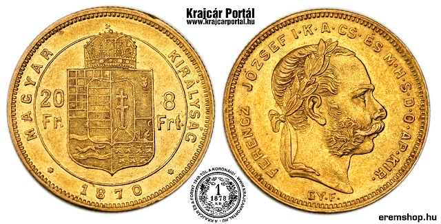 1870-es 8 forint / 20 frank GYF (Gyulafehérvár) - (1870 8 forint / 20 frank)