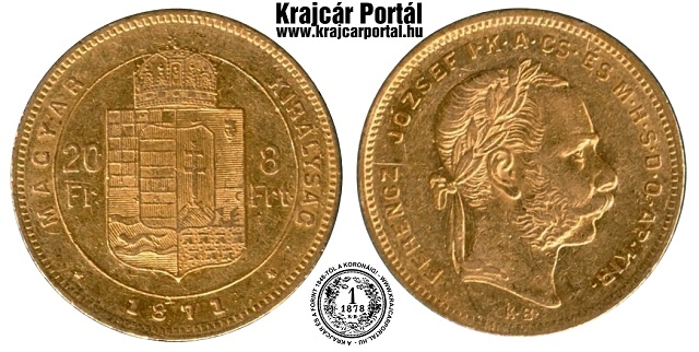 1871-es 8 forint / 20 frank KB (Körmöcbánya) - (1871 8 forint / 20 frank)