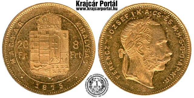 1875-ös 8 forint / 20 frank KB (Körmöcbánya) - (1875 8 forint / 20 frank)