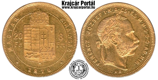 1876-os 8 forint / 20 frank KB (Körmöcbánya) - (1876 8 forint / 20 frank)