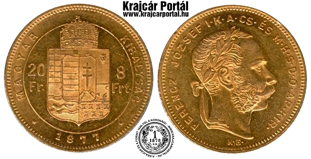 1877-es 8 forint / 20 frank KB (Körmöcbánya) - (1877 8 forint / 20 frank)