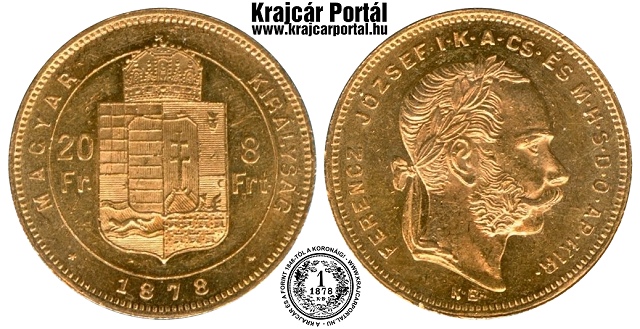 1878-as 8 forint / 20 frank - (1878 8 forint / 20 frank)