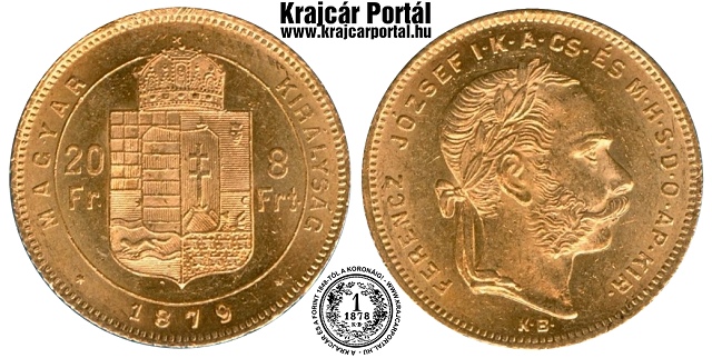 1879-es 8 forint / 20 frank - (1879 8 forint / 20 frank)
