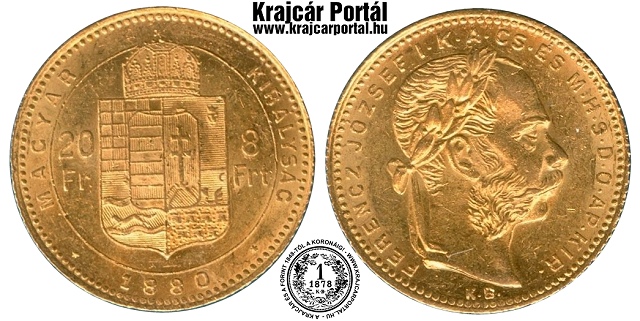1880-as 8 forint / 20 frank - (1880 8 forint / 20 frank)
