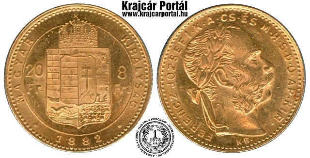 1882-es 8 forint / 20 frank - (1882 8 forint / 20 frank)