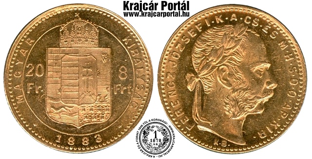 1883-as 8 forint / 20 frank - (1883 8 forint / 20 frank)