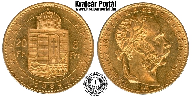 1889-es 8 forint / 20 frank - (1889 8 forint / 20 frank)