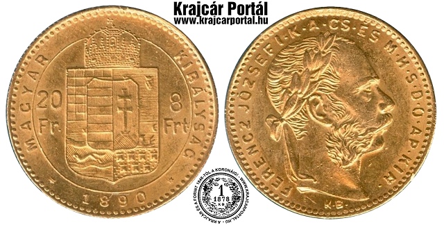 1890-es 8 forint / 20 frank - (1890 8 forint / 20 frank)