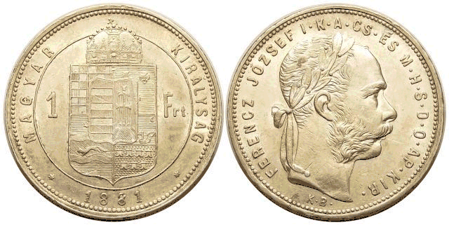 1881 1 forint (szles cmer) animci