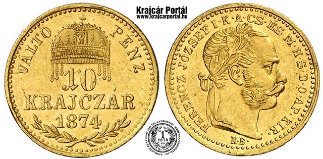 Arany prbaveret 1874-es 10 krajcr - (1874 10 krajczrar)