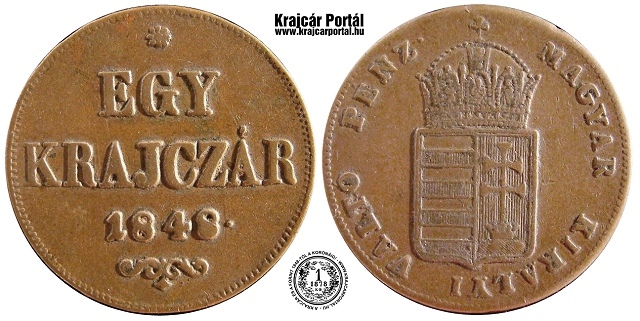 Verdehibás anyagtöbbletes tömött 8-as 1848-as 1 krajcár - (1848 1 krajczar)