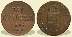 Verdehibs cmer ttkrzds 1849-es 1 krajcr - (1849 1 krajczar)