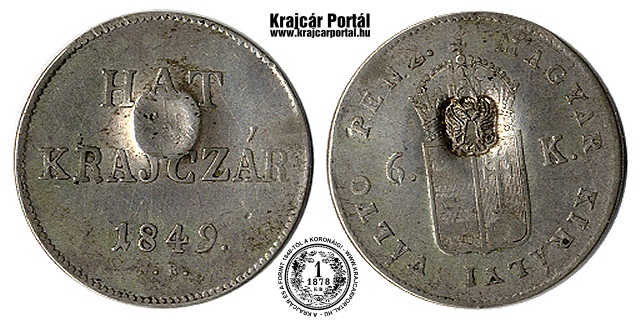 Ellenjegyzett 1849-es 6 krajcár osztrák ellenjeggyel - (1849 6 krajczar)