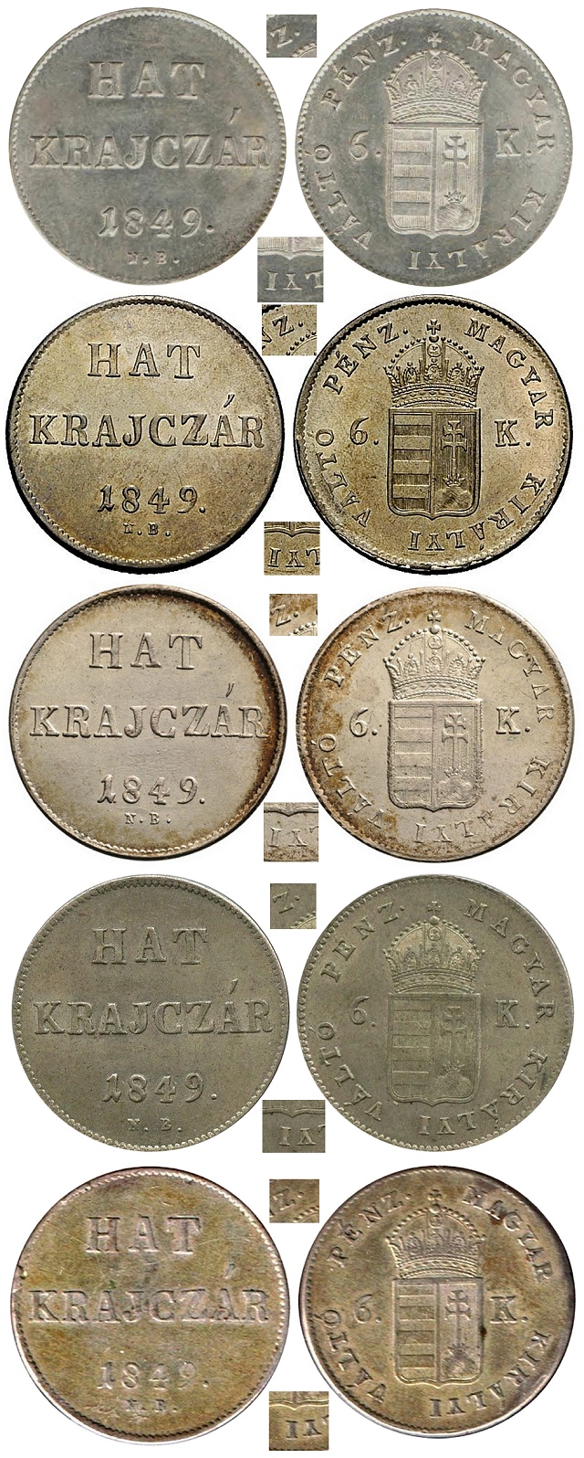 Vert vltozatos 1849-es 6 krajcr - (1849 6 krajczar)